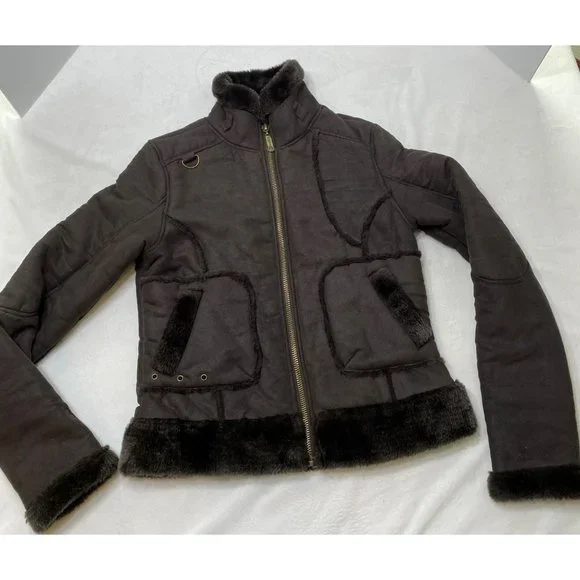 Women's Suede Presidio Hot Chocolate Fur Lined Jacket B by Burton S - Picture 6 of 10